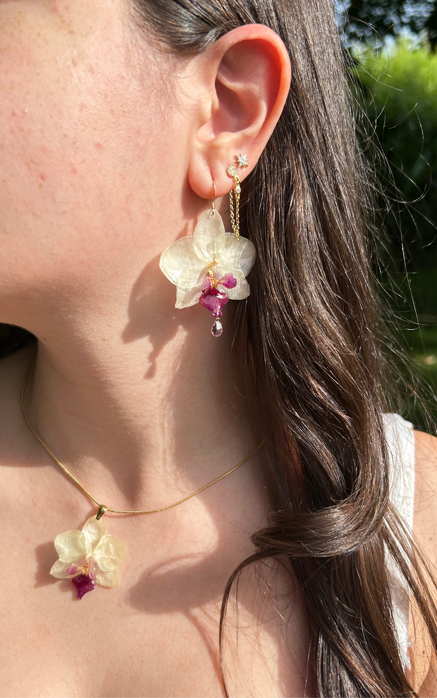 White Gem Phalaenopsis Orchid Earrings