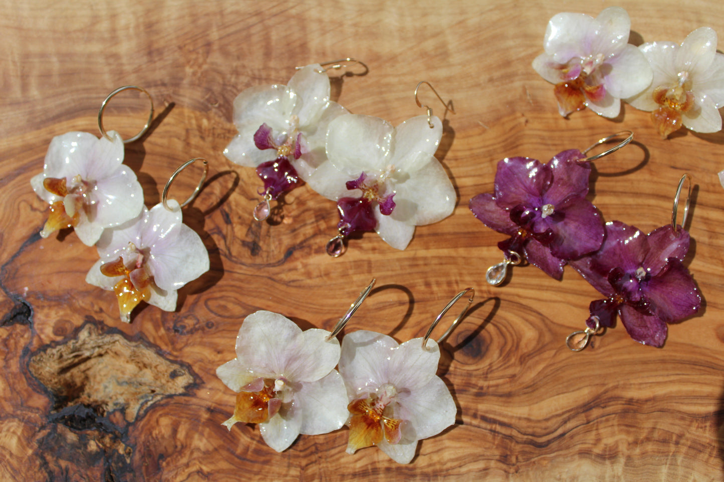 White Gem Phalaenopsis Orchid Earrings