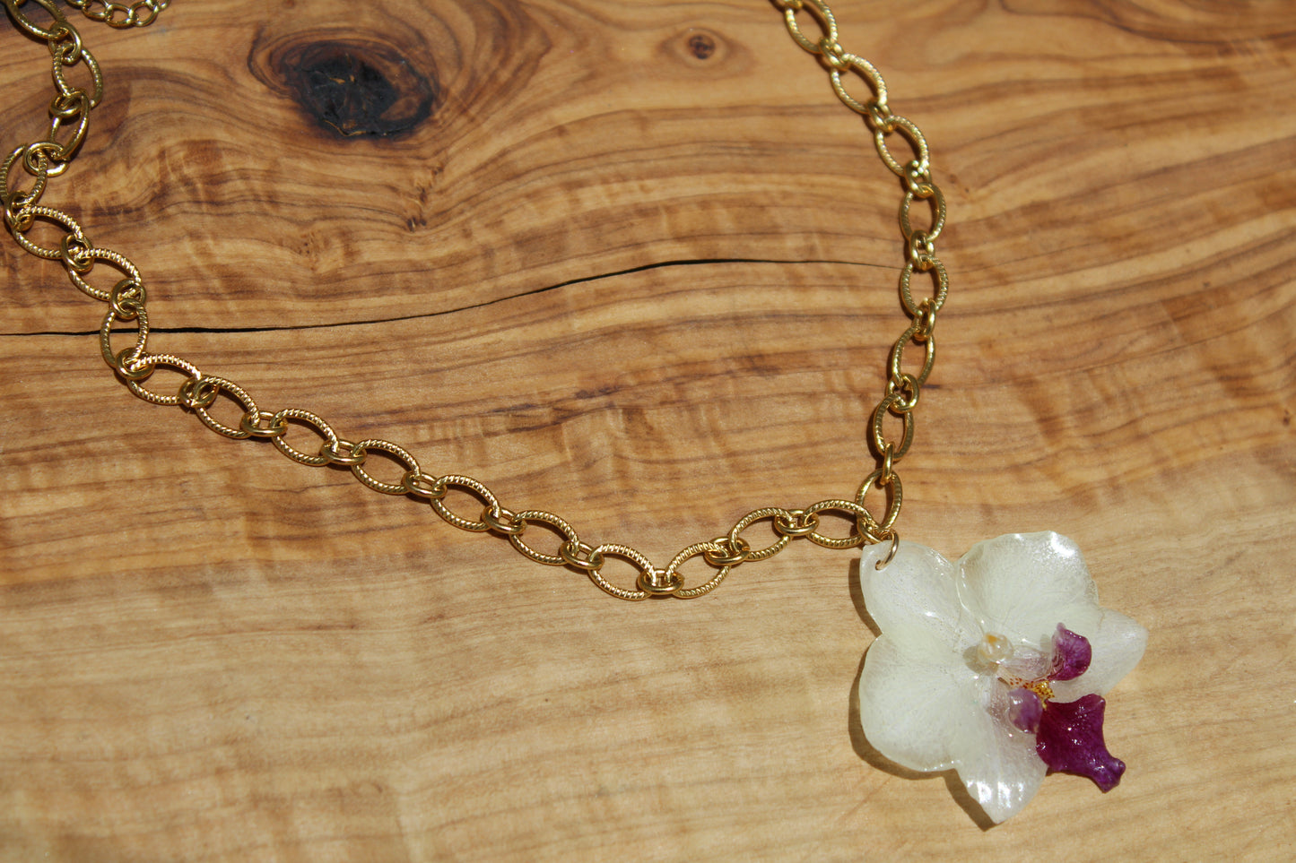 Chunky White Purple Phalaenopsis Orchid Necklace