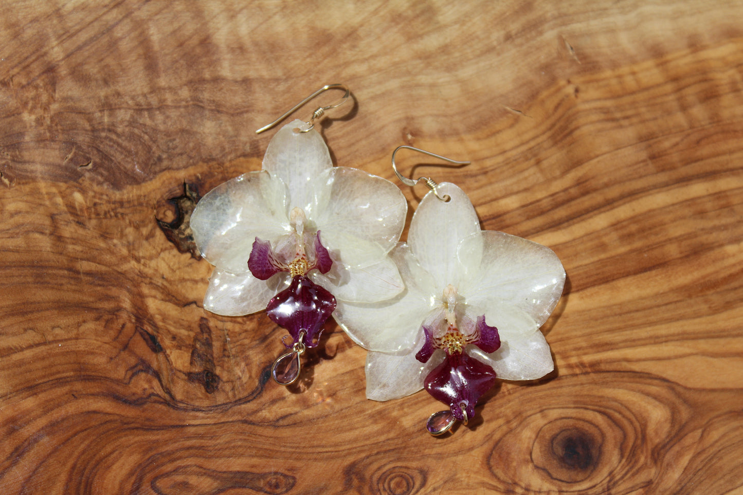 White Gem Phalaenopsis Orchid Earrings