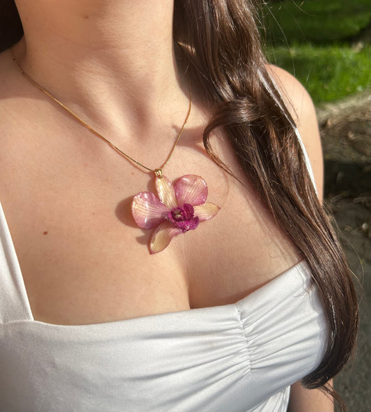 Purple-Yellow Dendrobium Necklace