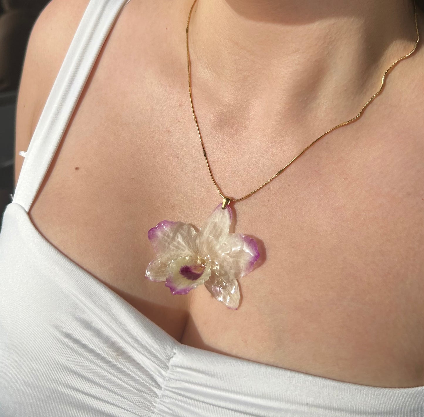 White-Purple Dendrobium Necklace